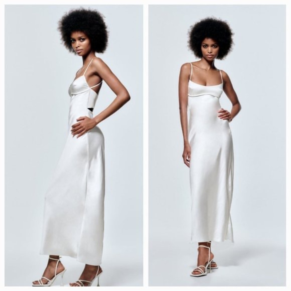 Zara White Satin Effect Maxi Dress